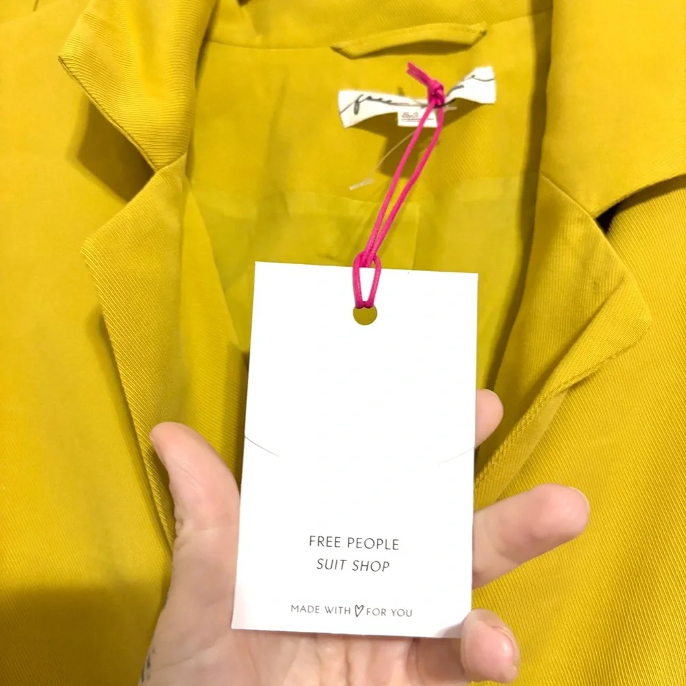 Free People Gabbie Vest Suit Set Bitter Oil Yellow Mid Rise Pant NEW Size 12 NWT